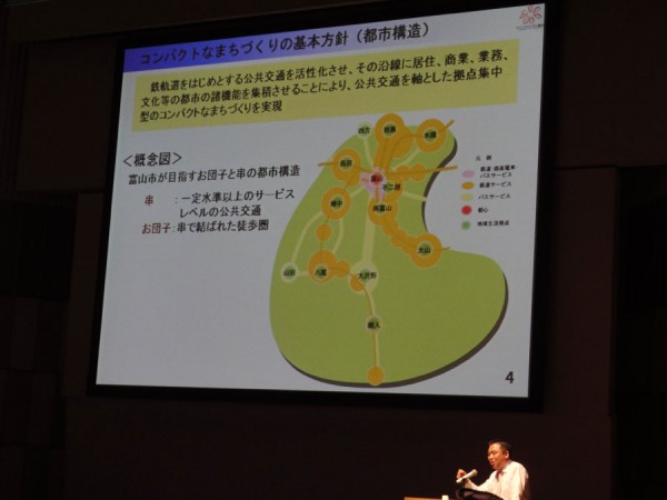 富山市が目指す「お団子と串」型のの都市を説明する森市長